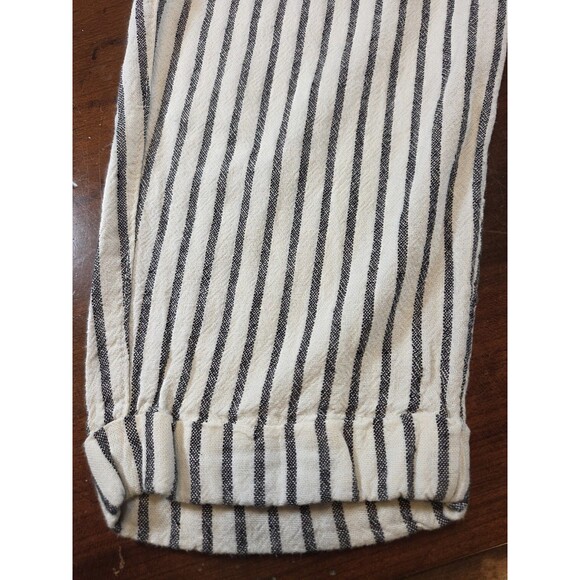Old Navy Linen Blend Pants Womens Large White Blue Striped Tapered Ankle Pull On - Picture 3 of 7